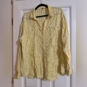Free People Yellow Loveland button shirt -raw hem. Women's size Large.Fun shirt!